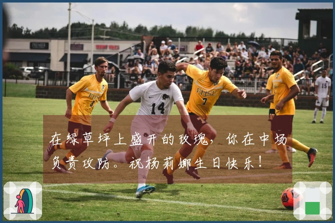 在绿草坪上盛开的玫瑰，你在中场负责攻防。祝杨莉娜生日快乐！